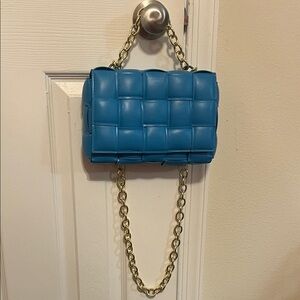 Blue Quilted Chain Shoulder Bag